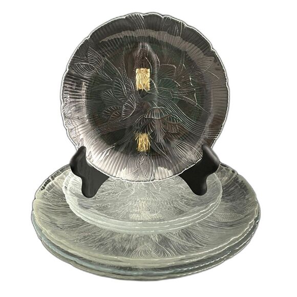 8 Vintage French Arcoroc Canterbury Crocus Clear Glass Embossed Plates 10.5/7.5" - Picture 8 of 8